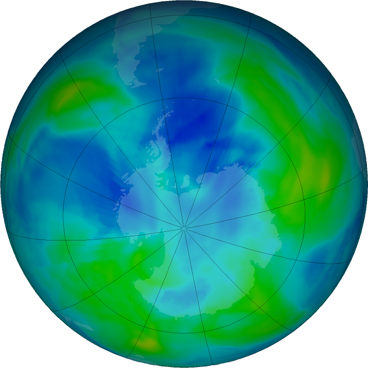 Antarctic ozone map for 17 April 2020